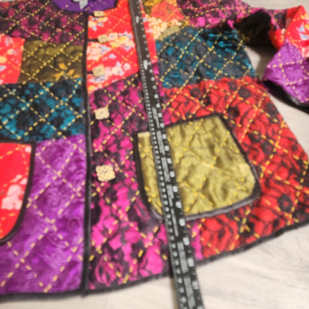 Indigo Moon Quilted Patchwork Jacket Size 2x Flor… - image 6